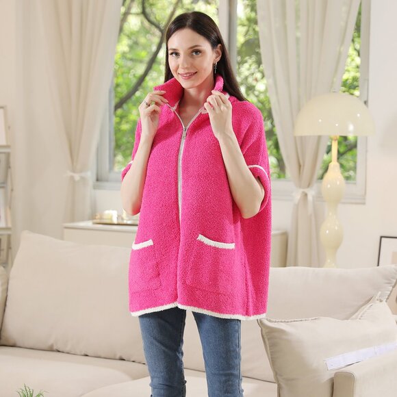 P/S Women's Solid Color Luxury Soft Zipper Jacket·Wrap·Shawl·Ponchos·ComfyLuxe - Picture 6 of 8